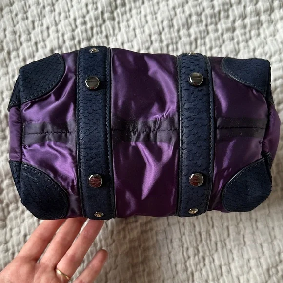 Henri Bendel Purple satin bag with Navy Blue and silver accents - Picture 3 of 16